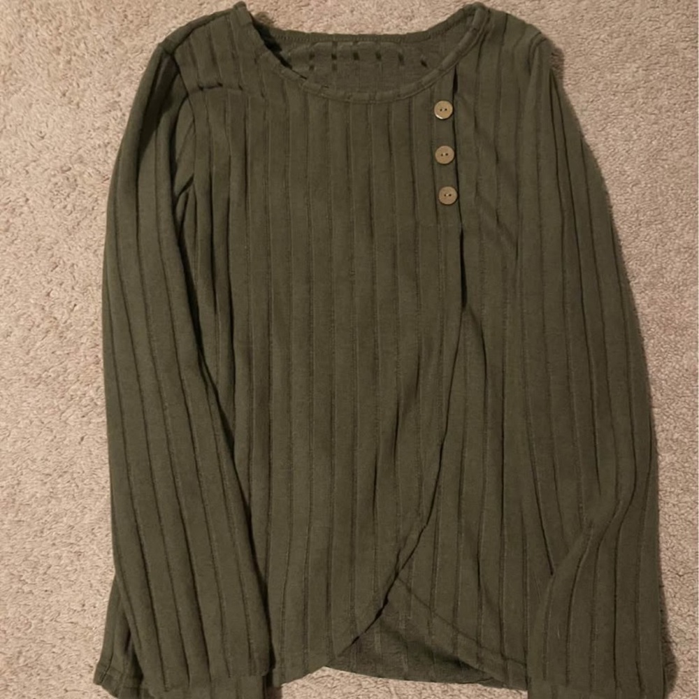 Olive Green Ribbed Long Sleeve Top
